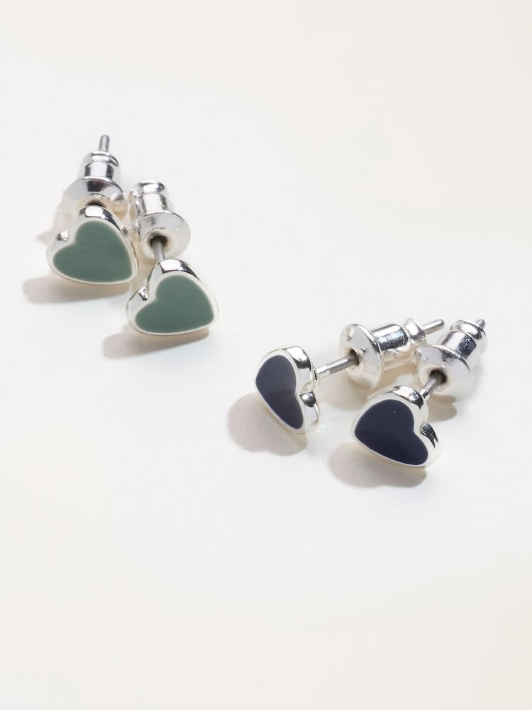 FatFace Green 2 Pairs of heart Earrings - Image 2 of 2