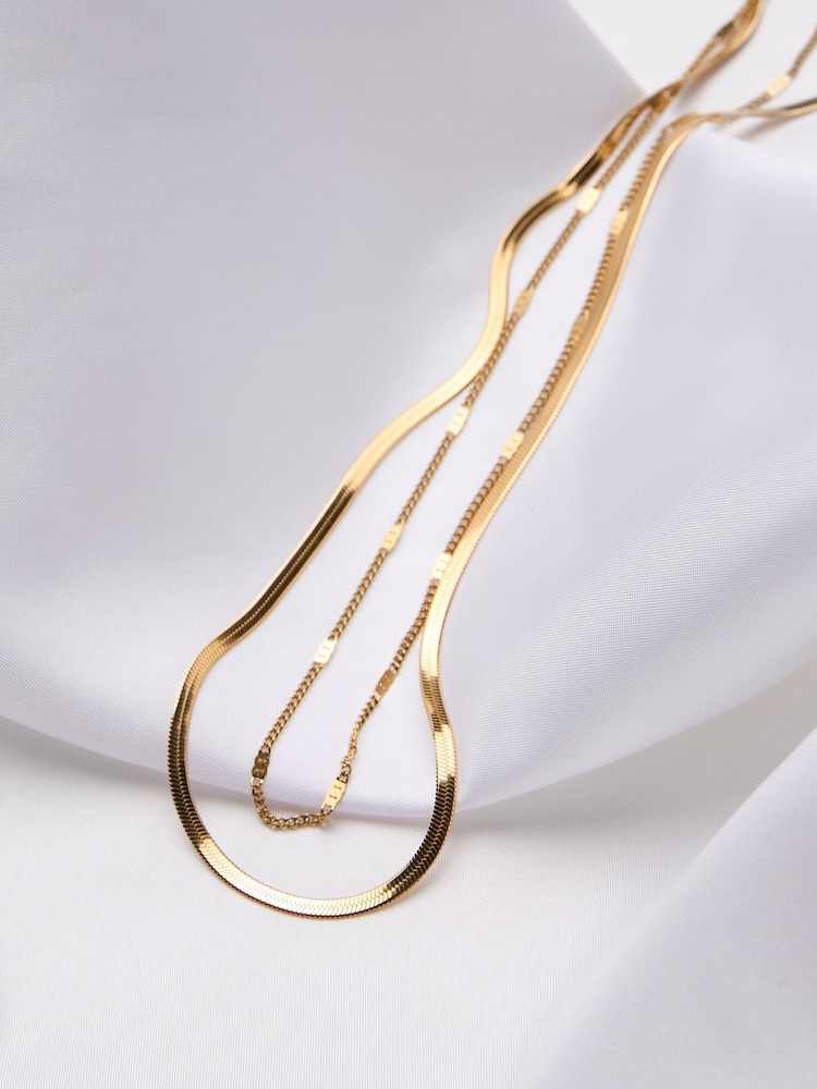 FatFace Gold Tone Waterproof Layered Necklace - Image 2 of 2 FatFace Gold Tone Waterproof Layered Necklace - Image 2 of 2