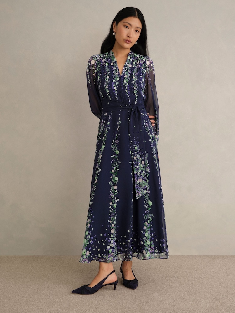 Hobbs Blue Petite Ros Silk Dress - Image 1 of 4