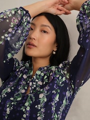 Hobbs Blue Petite Ros Silk Dress - Image 2 of 4