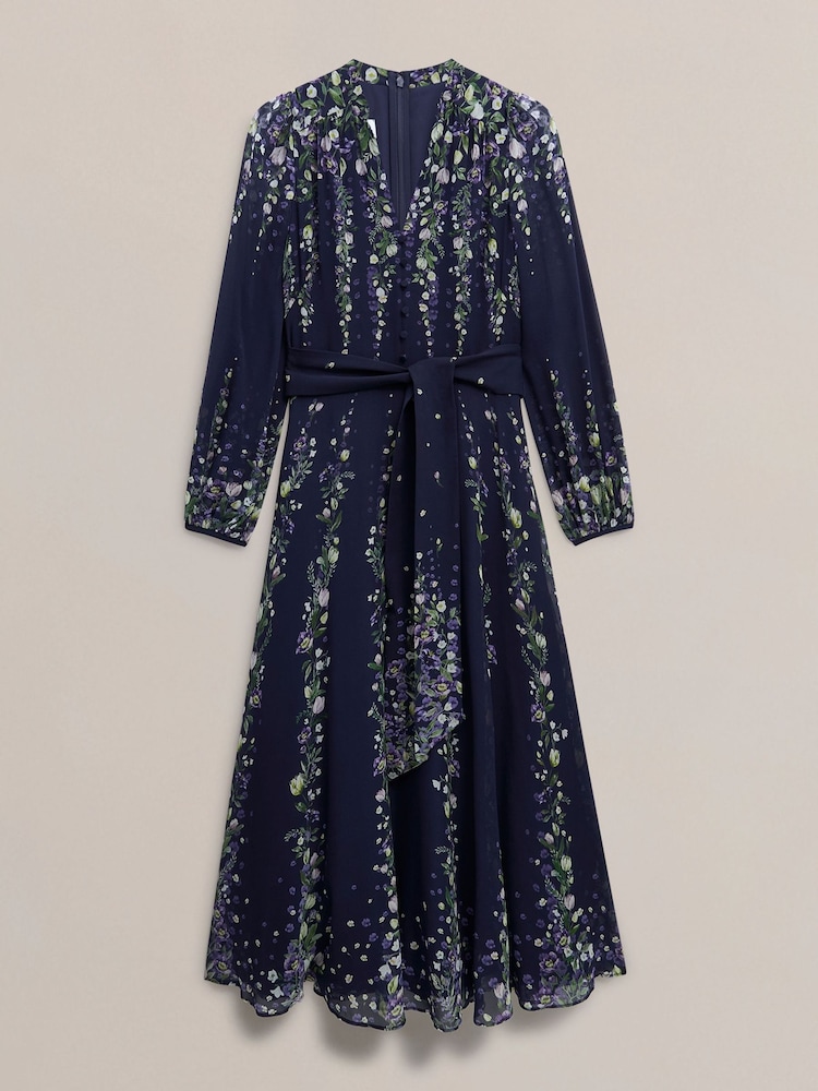 Hobbs Blue Petite Ros Silk Dress - Image 4 of 4