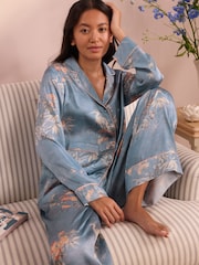 Laura Ashley Blue Avielle Hammered Satin Button Through Pyjamas - Image 2 of 5