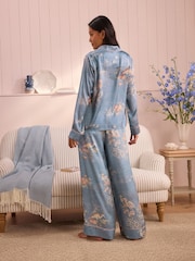 Laura Ashley Blue Avielle Hammered Satin Button Through Pyjamas - Image 3 of 5