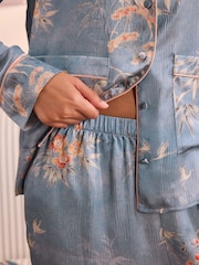 Laura Ashley Blue Avielle Hammered Satin Button Through Pyjamas - Image 5 of 5