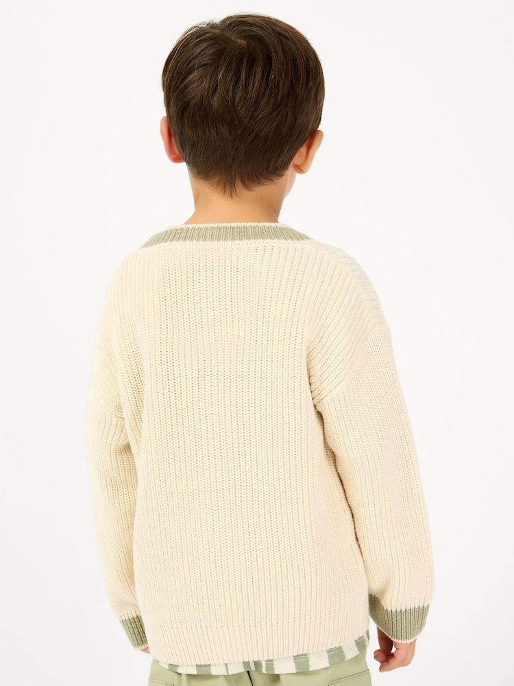 Kremowy - GEN Tipped Cardigan - Obraz 2 z 6