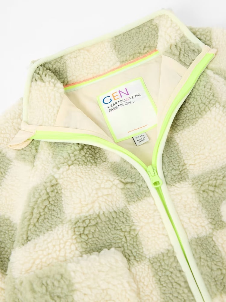 GEN Green Checkerboard Borg Jacket - Image 2 of 2