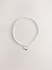 Silver (Metal) Sterling Plated Heart Ball Stretch Bracelet - Image 1 of 1