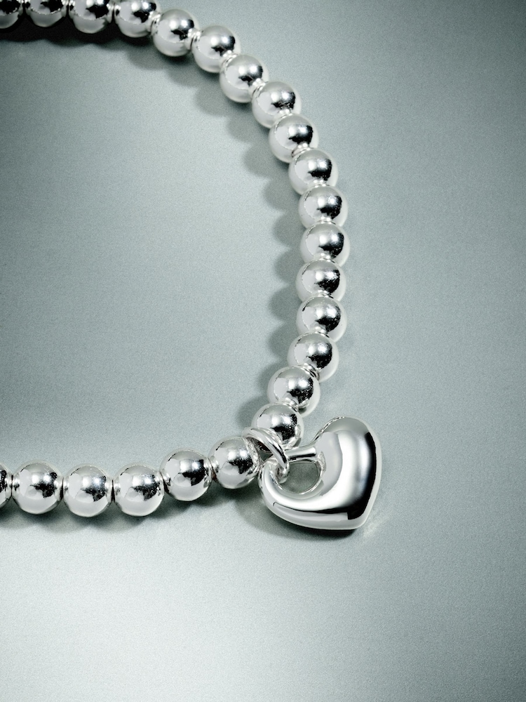Plateado (metal) - Sterling Plated Heart Ball Stretch Bracelet - Imagen 2 de 3