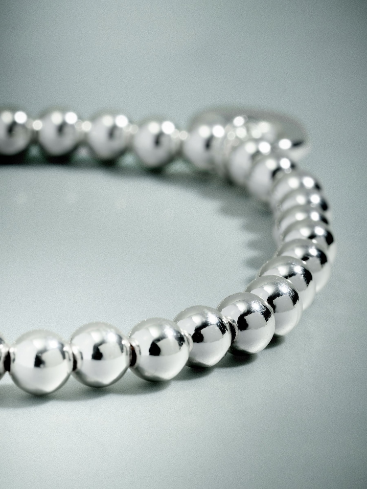 Plateado (metal) - Sterling Plated Heart Ball Stretch Bracelet - Imagen 3 de 3