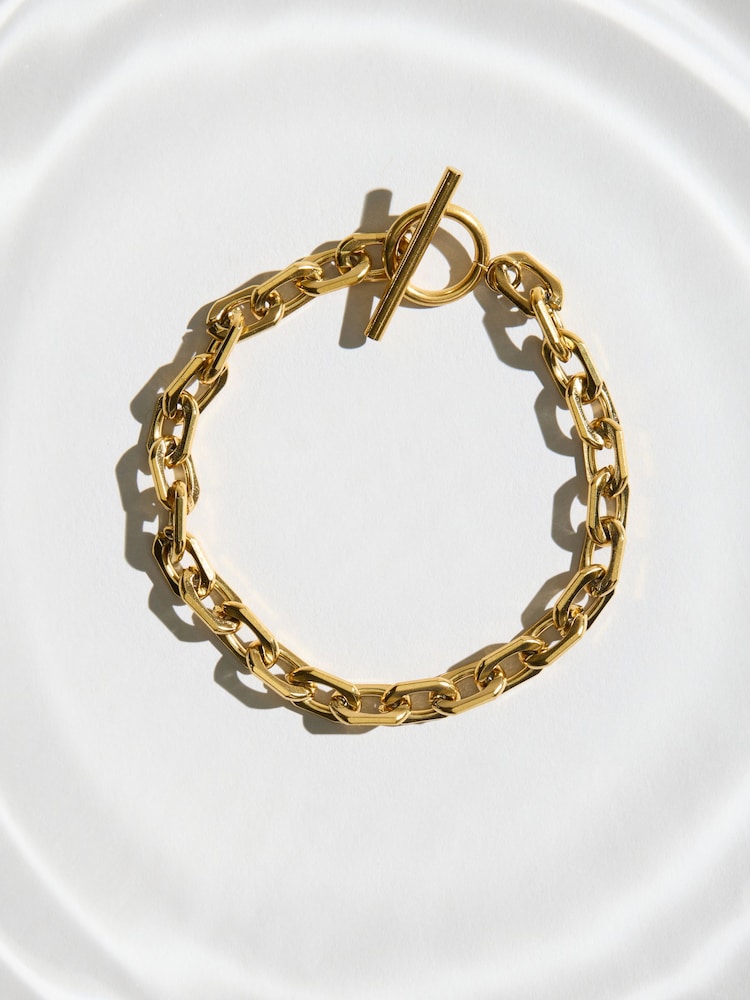 Tono dorado - Waterproof Stainless Steel Chain T-Bar Bracelet - Imagen 1 de 6