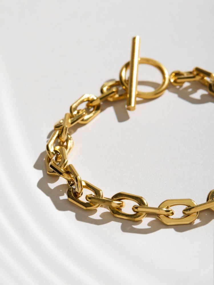 Tono dorado - Waterproof Stainless Steel Chain T-Bar Bracelet - Imagen 2 de 6