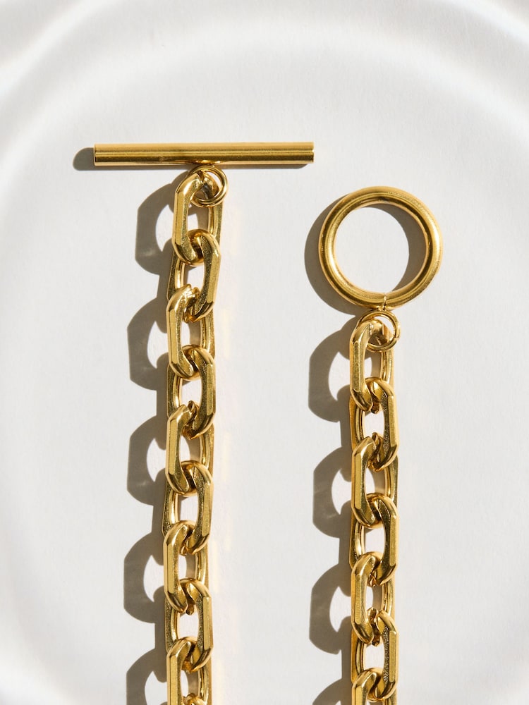 Tono dorado - Waterproof Stainless Steel Chain T-Bar Bracelet - Imagen 6 de 6