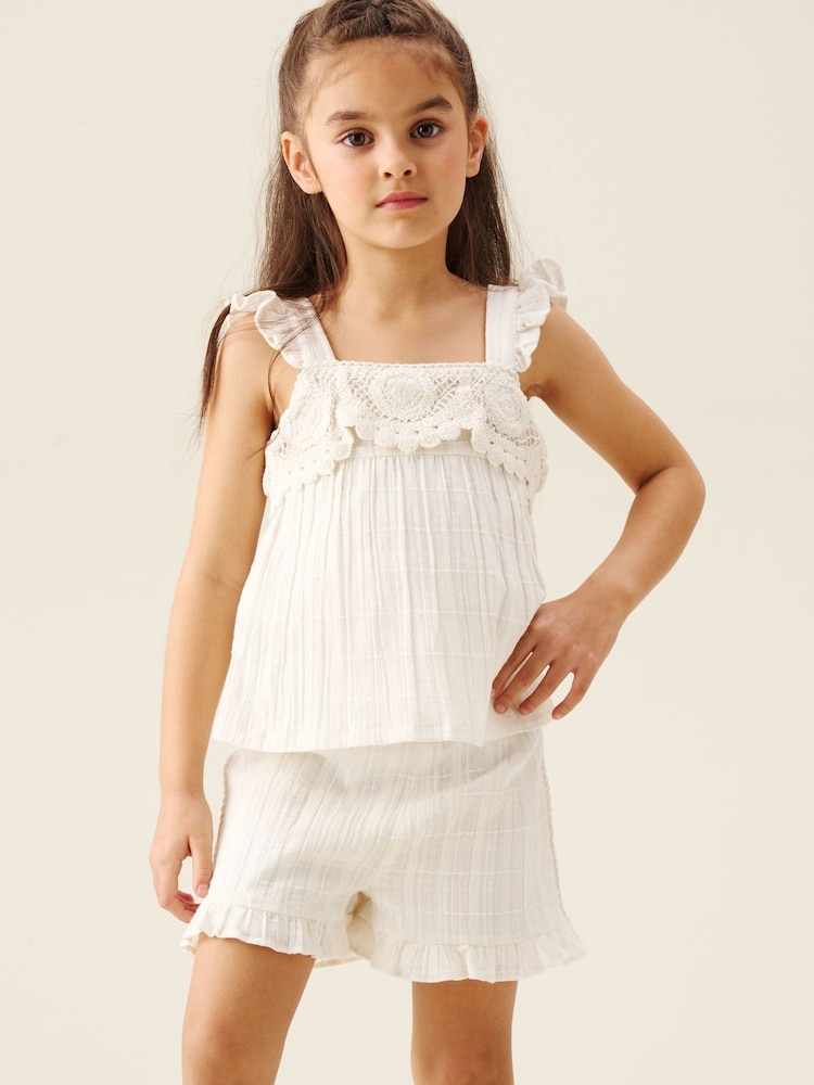 Angel & Rocket White Liv Crochet Frill Top And Shorts - Image 1 of 6
