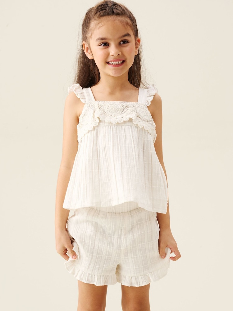 Angel & Rocket White Liv Crochet Frill Top And Shorts - Image 2 of 6