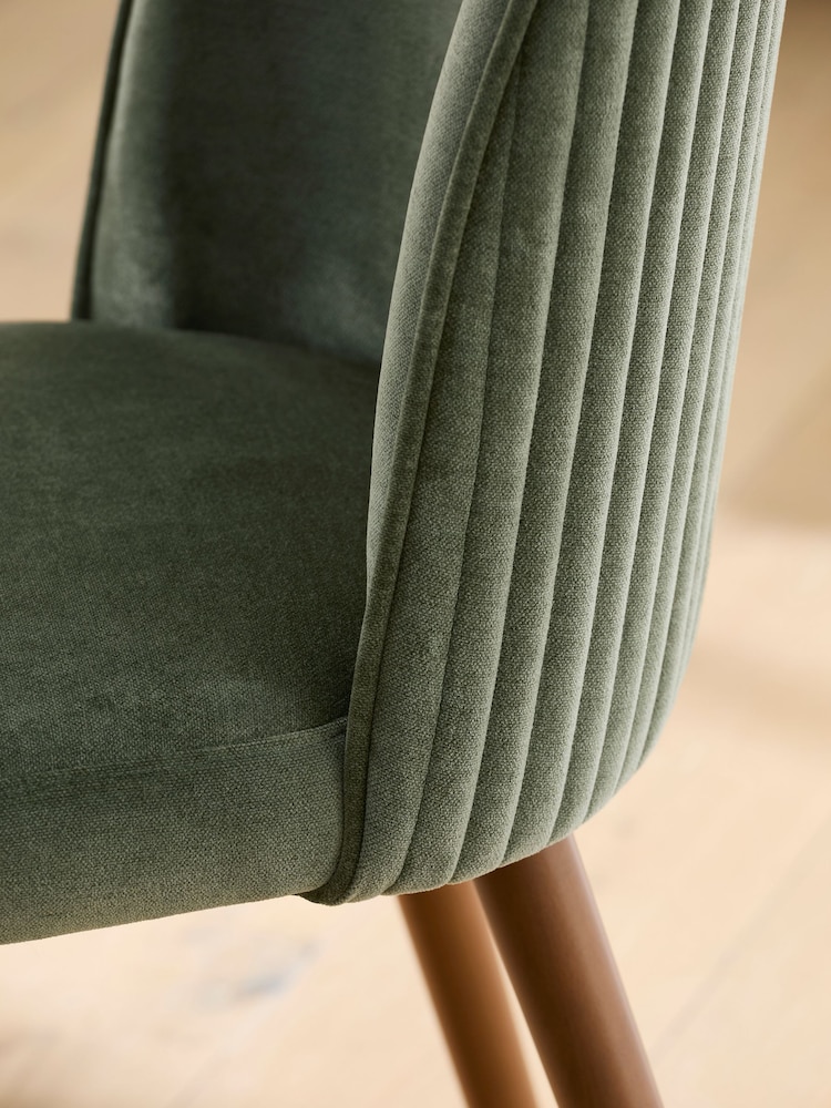 Set of 2 Relaxed Chenille Forest Green Dark Wood Leg Valencia Upholstered Dining Chairs - Image 2 of 7 Set of 2 Relaxed Chenille Forest Green Dark Wood Leg Valencia Upholstered Dining Chairs - Image 2 of 7