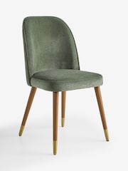 Set of 2 Relaxed Chenille Forest Green Dark Wood Leg Valencia Upholstered Dining Chairs - Image 3 of 7