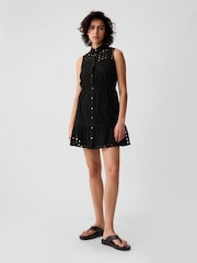 Gap Black Eyelet Tiered Mini Dress - Image 1 of 4