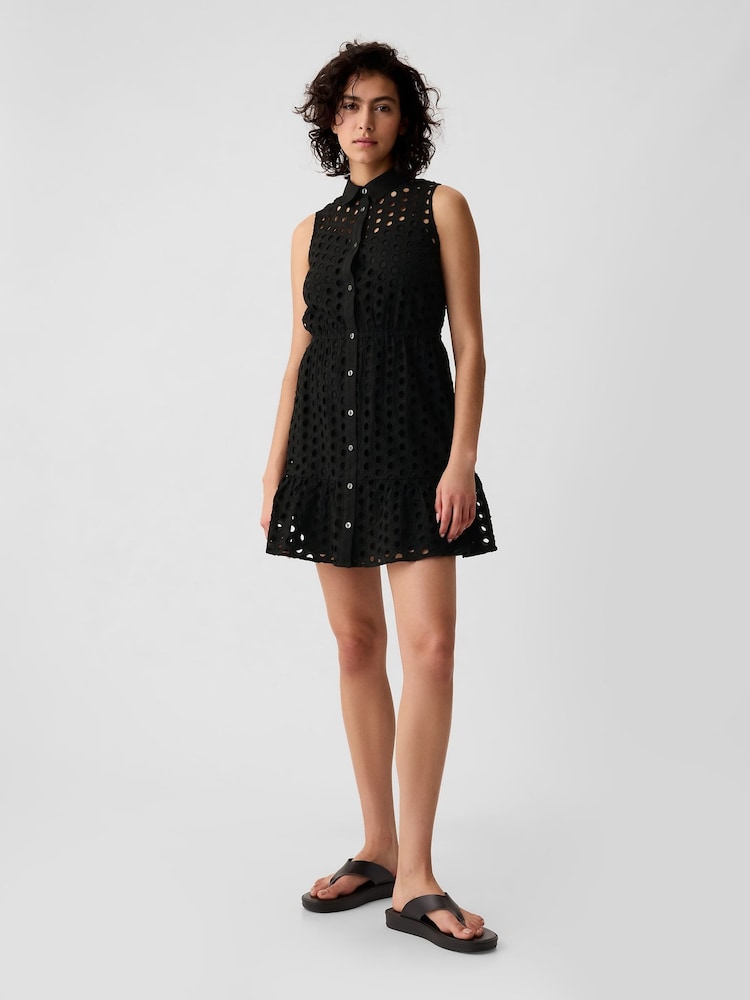 Gap Black Eyelet Tiered Mini Dress - Image 1 of 4