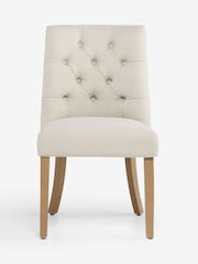 Set of 2 Relaxed Linen Look Pebble Natural Light Wood Leg Wolton Buttoned Collection Luxe Button Dining Chairs - Image 1 of 6