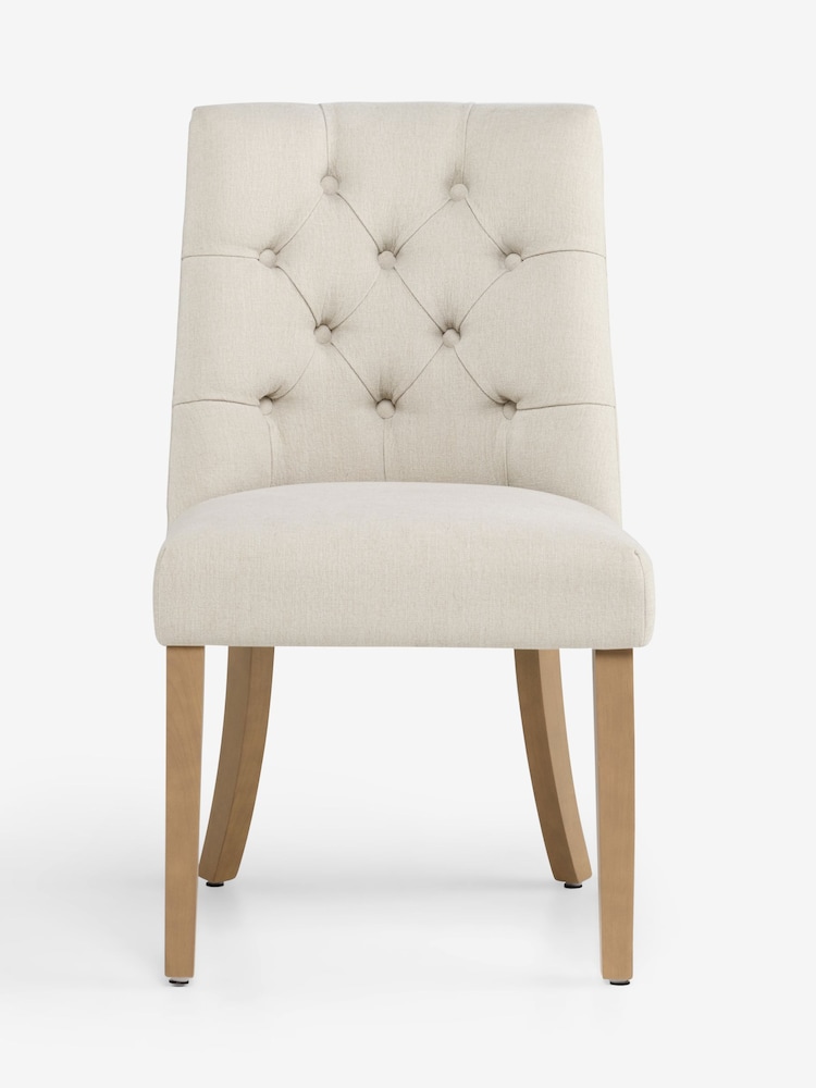 Set of 2 Relaxed Linen Look Pebble Natural Light Wood Leg Wolton Buttoned Collection Luxe Button Dining Chairs - Image 1 of 6 Set of 2 Relaxed Linen Look Pebble Natural Light Wood Leg Wolton Buttoned Collection Luxe Button Dining Chairs - Image 1 of 6
