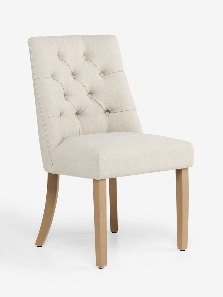 Set of 2 Relaxed Linen Look Pebble Natural Light Wood Leg Wolton Buttoned Collection Luxe Button Dining Chairs - Image 2 of 6 Set of 2 Relaxed Linen Look Pebble Natural Light Wood Leg Wolton Buttoned Collection Luxe Button Dining Chairs - Image 2 of 6