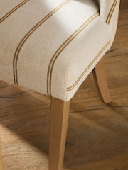 Set of 2 Country Chenille Stripe Ochre Light Wood Leg Wolton Non Buttoned Collection Luxe Button Dining Chairs - Image 2 of 8