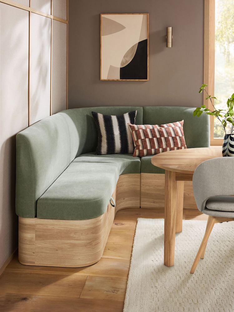 Soft Twill Sage Green Noa Curve Left Hand Corner Storage Dining Bench - Image 1 of 15 Soft Twill Sage Green Noa Curve Left Hand Corner Storage Dining Bench - Image 1 of 15