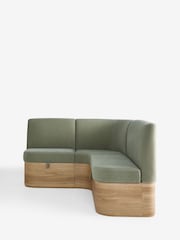 Soft Twill Sage Green Noa Curve Left Hand Corner Storage Dining Bench - Image 11 of 15