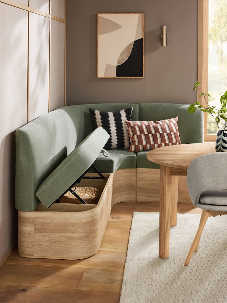 Soft Twill Sage Green Noa Curve Left Hand Corner Storage Dining Bench - Image 2 of 15 Soft Twill Sage Green Noa Curve Left Hand Corner Storage Dining Bench - Image 2 of 15