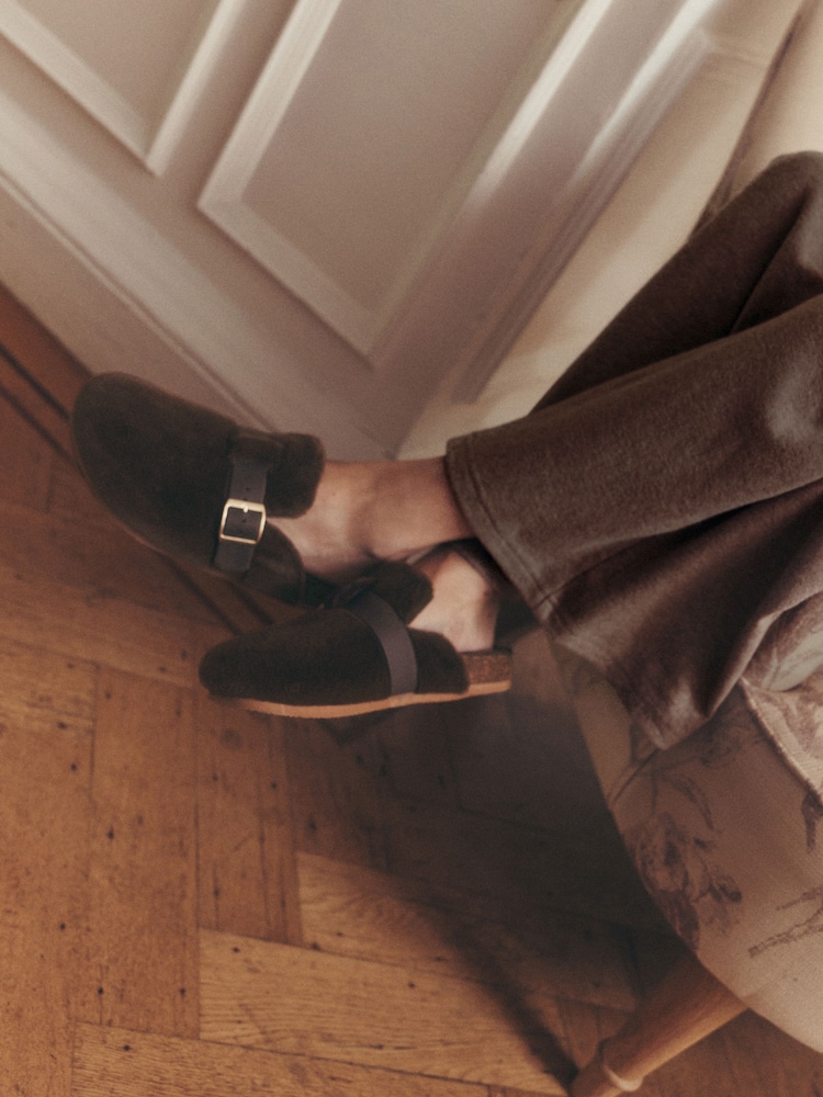 Laura Ashley Chocolate Brown Faux Fur Footbed Slippers - Image 1 of 6