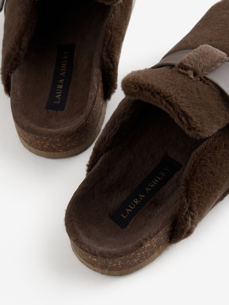 Laura Ashley Chocolate Brown Faux Fur Footbed Slippers - Image 6 of 6
