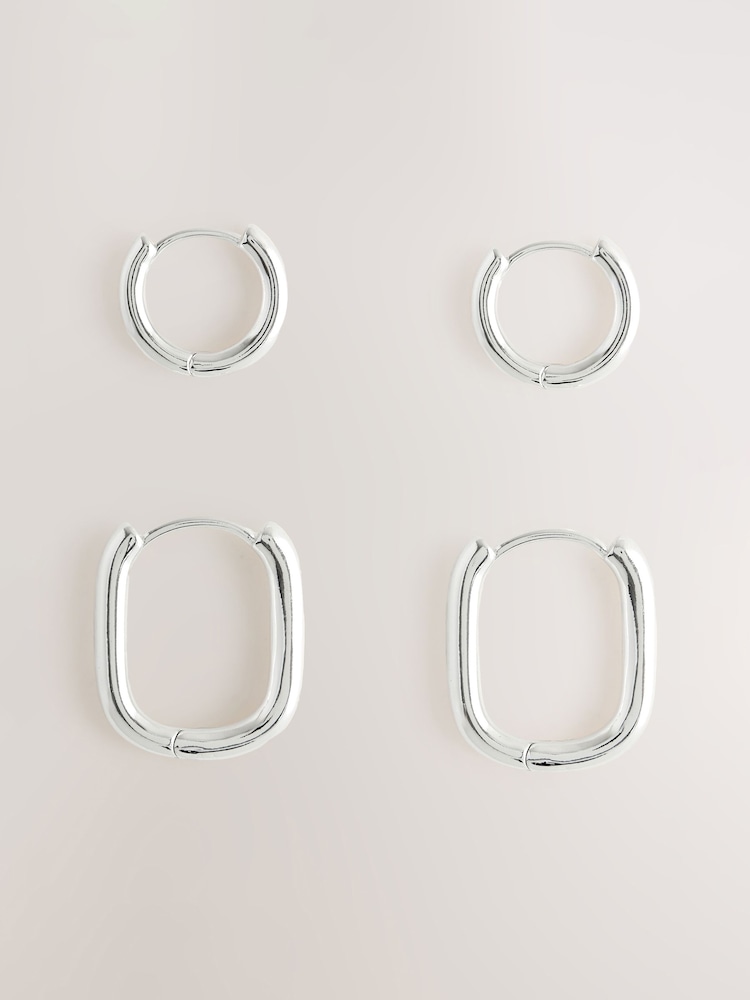 Sterling Silver Plated Huggie Hoop Earrings 2 Pack - Image 1 of 1