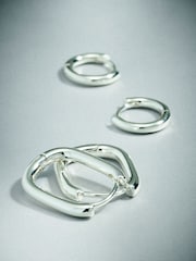 Sterling Silver Plated Huggie Hoop Earrings 2 Pack - Image 2 of 3