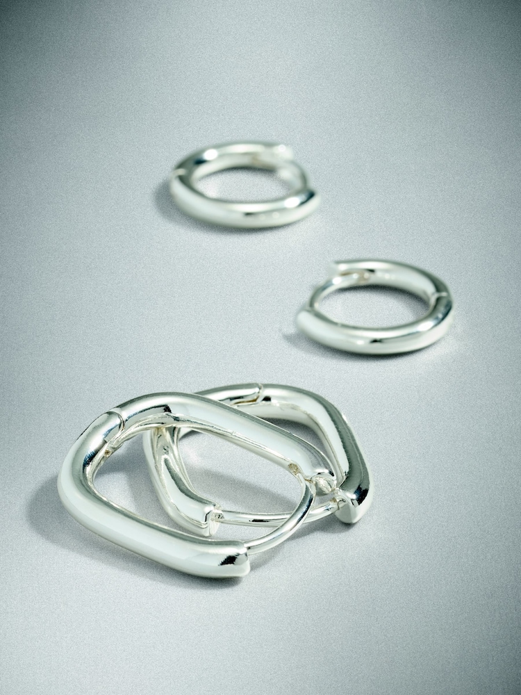 Sterling Silver Plated Huggie Hoop Earrings 2 Pack - Image 2 of 3