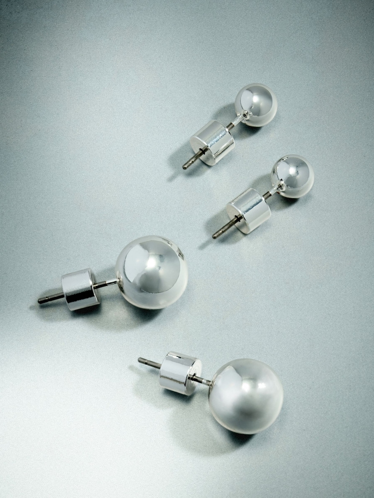 Sterling Silver Plated Ball Studs 2 Pack - Image 3 of 3 Sterling Silver Plated Ball Studs 2 Pack - Image 3 of 3