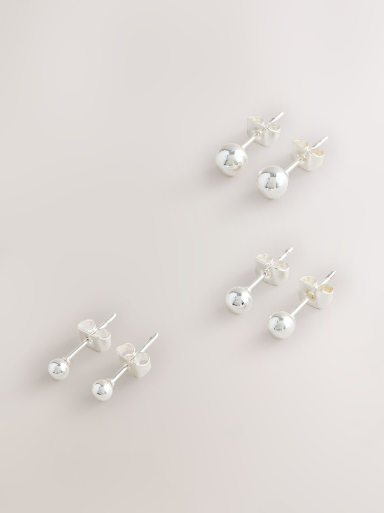 Silver Tone Waterproof Stainless Steel Ball Stud Earrings 3 Pack - Image 5 of 5