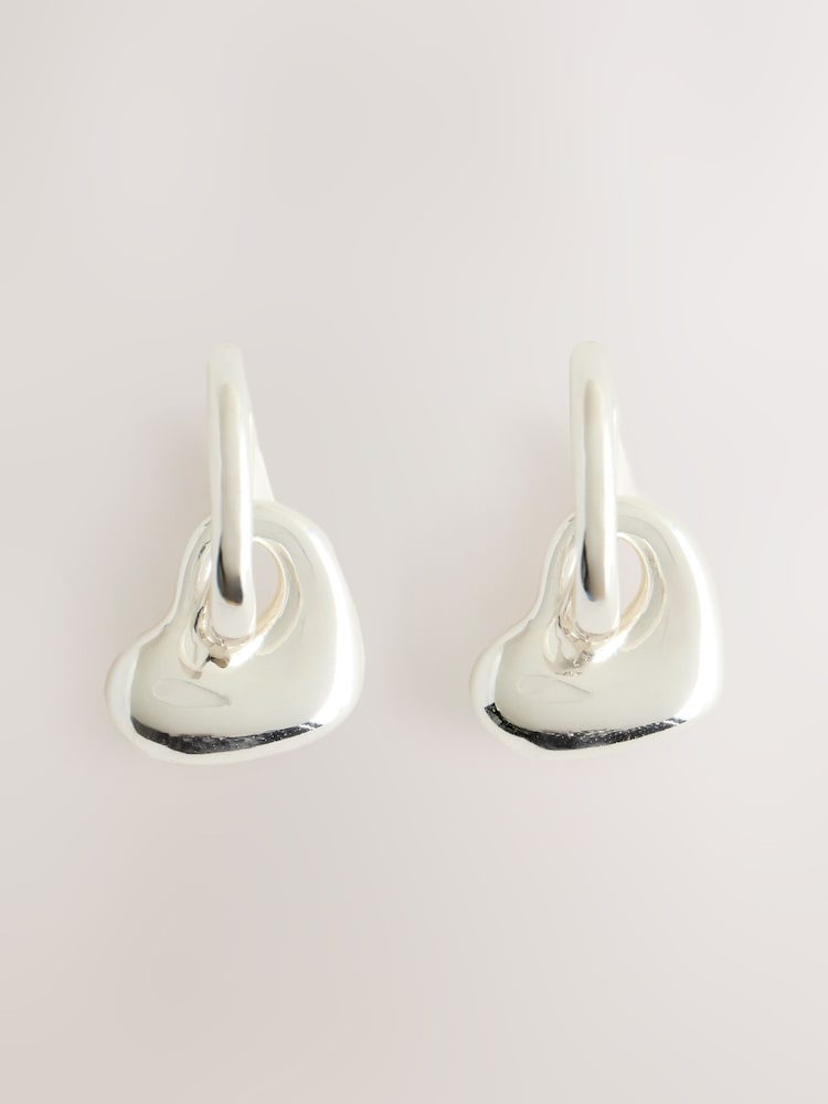 Sterling Silver Plated Heart Huggie Hoop Earrings - Image 1 of 1 Sterling Silver Plated Heart Huggie Hoop Earrings - Image 1 of 1