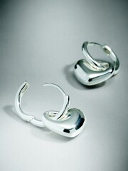 Sterling Silver Plated Heart Huggie Hoop Earrings - Image 2 of 3