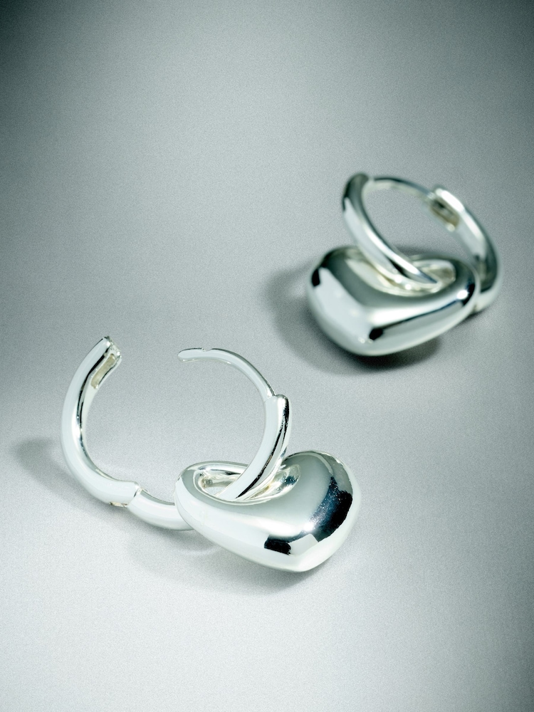 Sterling Silver Plated Heart Huggie Hoop Earrings - Image 2 of 3