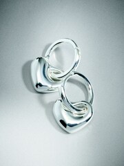 Sterling Silver Plated Heart Huggie Hoop Earrings - Image 3 of 3
