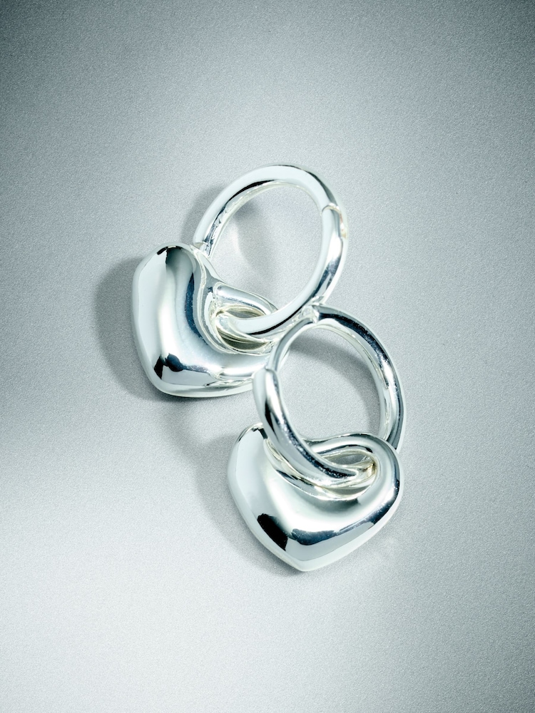 Sterling Silver Plated Heart Huggie Hoop Earrings - Image 3 of 3