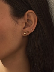 Gold Tone Waterproof Stainless Steel Ball Stud Earrings 3 Pack - Image 1 of 8