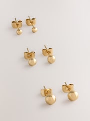 Gold Tone Waterproof Stainless Steel Ball Stud Earrings 3 Pack - Image 7 of 8