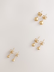 Gold Tone Waterproof Stainless Steel Ball Stud Earrings 3 Pack - Image 8 of 8