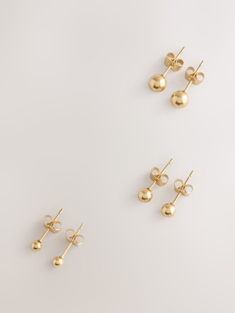 Gold Tone Waterproof Stainless Steel Ball Stud Earrings 3 Pack - Image 8 of 8 Gold Tone Waterproof Stainless Steel Ball Stud Earrings 3 Pack - Image 8 of 8