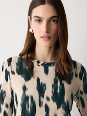 Jigsaw Cream Ikat Long Sleeve Jersey T-Shirt - Image 4 of 6