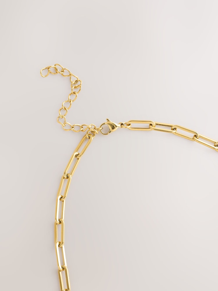 Gold Tone Waterproof Stainless Steel Long Paperclip Necklace - Image 2 of 3