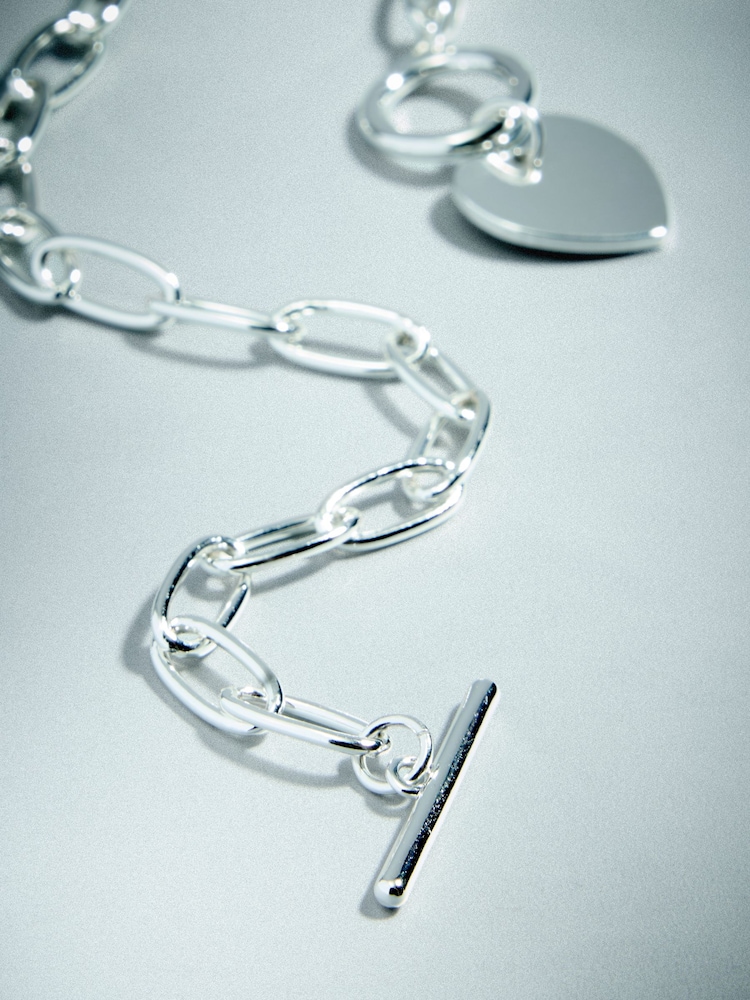 Sterling Silver Plated Heart T-Bar Chain Necklace - Image 4 of 4