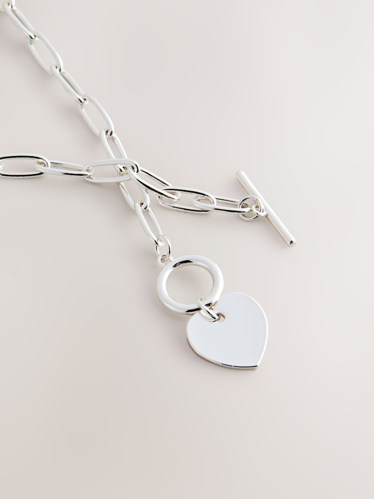 Sterling Silver Plated Heart T-Bar Chain Necklace - Image 5 of 5 Sterling Silver Plated Heart T-Bar Chain Necklace - Image 5 of 5