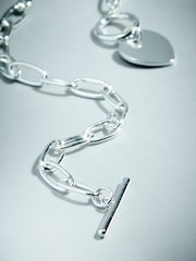 Sterling Silver Plated Heart T-Bar Chain Necklace - Image 8 of 8